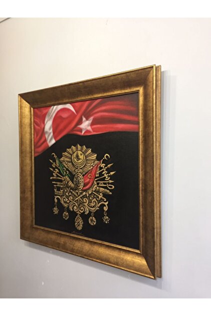 Asmin Sanat Evi Türk Bayrağı Osmanlı Arması Orijinal Yağlı Boya Tablo 75 X 75 - 2