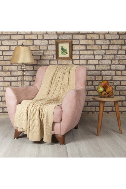 Beige Knitted Sofa Shawl 130x170 cm