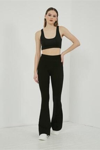 Women's Black High Waist Flared Leg Leggings ISP745