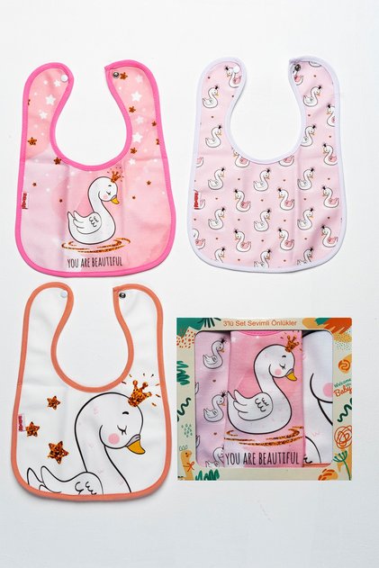 Swan Themed Square 3 Piece Microfiber Bib with Snaps in Its Own Box
