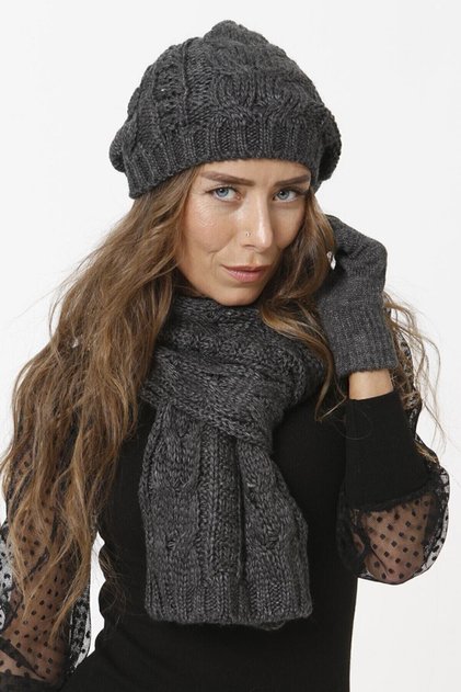 Women's Knitwear Knitted Model Scarf Beret Glove Set