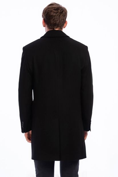 DYNAMO Erkek Siyah Yün Karışımlı Kaşe Gömlek Yaka Palto - 2