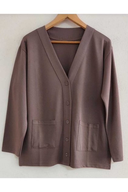 Women's Gray Mother Seasonal Combed Cotton Cardigan with Pockets