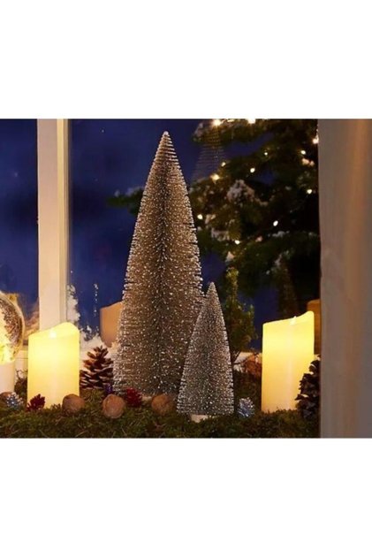 20 cm T10 Gold Christmas Table Pine Tree, Glitter Tree, Table Decoration, Ornate Tiny Pine Tree (Medium Size)