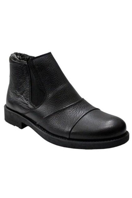 Men's Black Genuine Leather Feathered Boots