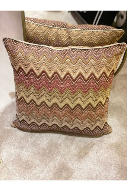 Pembe & Kahverengi Missoni Zigzag Desen Özel Dokuma Kumaş Kırlent/ Yastık