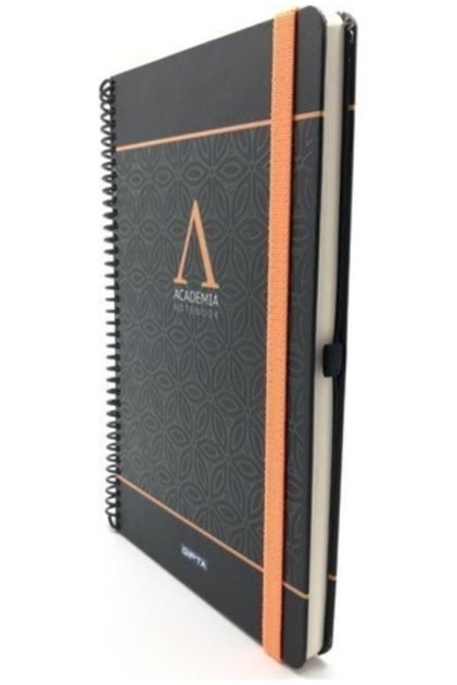 Academia Spiral Black Orange Hard Cover 120 Sheets 17x24 Lined Notebook