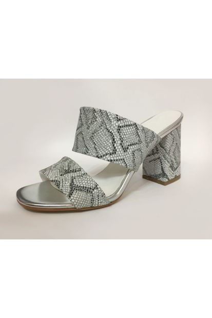 Beyaz Adım Ayakkabı Kadın Gümüş Topuklu Terlik - 2