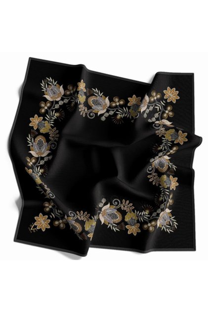 Çiçekli Desen Gold Seri Twill Eşarp Askısı Ve Hediyelik Seti Ile Birlikte 90x90 Cm
