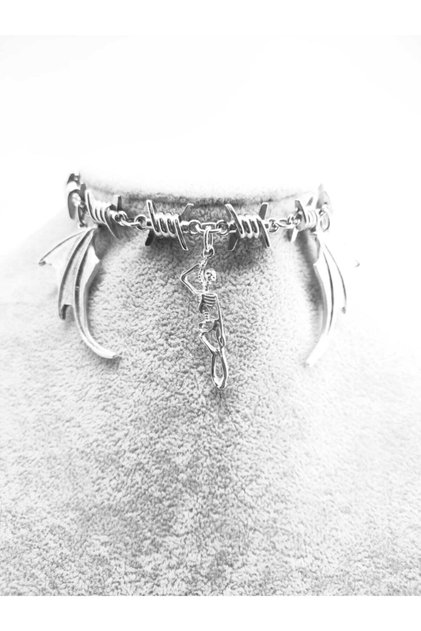 Suicide Skeleton Dikenli Tel Zincir Choker