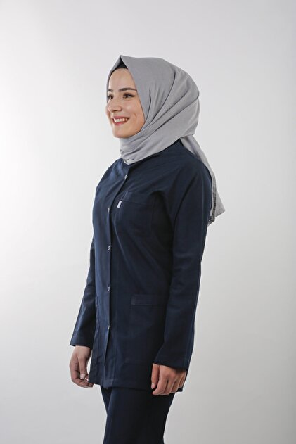 Women's Navy Blue Long Sleeve 80 cm High Collar Alpaca Apron