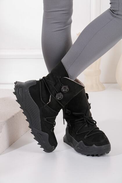 Women's Daily Nubuck Snow Boots Bootie Boots with Fur Buttons Inside and Laces Non-Slip Sole