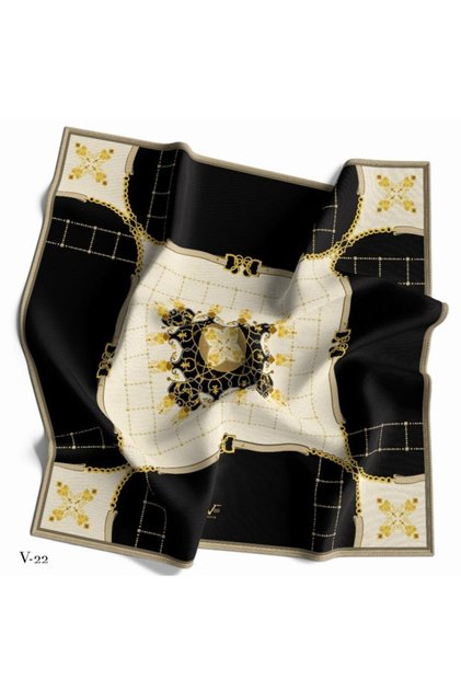 Zincirli Desen Gold Seri Twill Eşarp Askısı Ve Hediyelik Seti Ile Birlikte 90x90 Cm