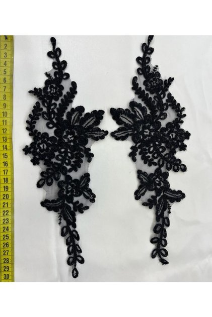 Dantel Güpür Aplike 4 Takım (8 Adet) Siyah