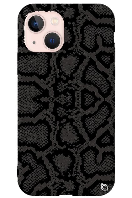 iPhone 13 Black Color Snake Skin Silicone Phone Case with Velvet Pattern Inside