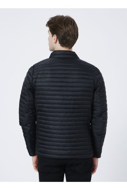 1W Sn21 Perry Crew Neck Long Sleeve Regular Fit Plain Black Men's Coat