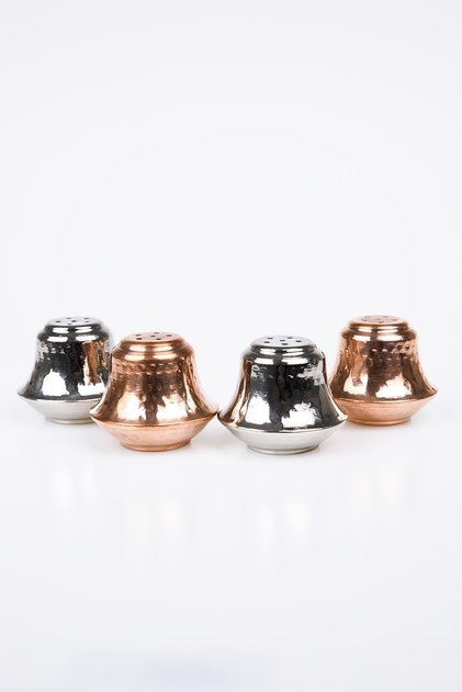Copper Salt-Spice Pot Set 4 Pieces (2 Copper-2 Silver Colors)