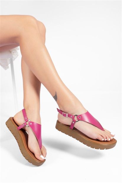 Modagon Kadın Fuşya Pierric Deri Sandalet - 3
