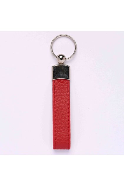 Leather Handle Keychain Red-metal