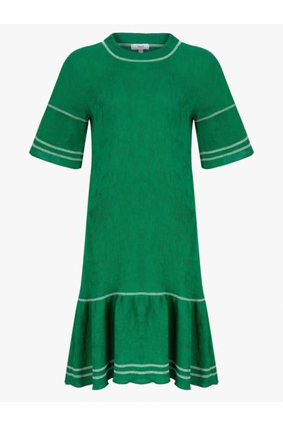 Twist Kadın Yeşil Geniş Yaka Volanlı Elbise - 6