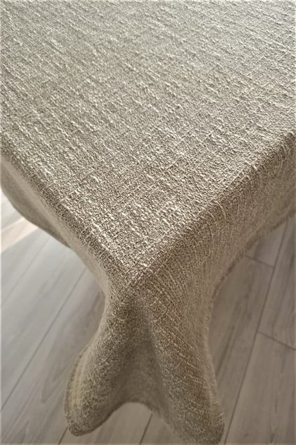 Naturel Keten Dokulu Kırçıllı Krem Masa Örtüsü