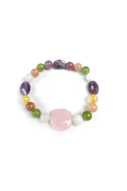 Certified Amethyst-Moonstone-Pink Quartz-Tourmaline-Jade-Citrine Bracelet
