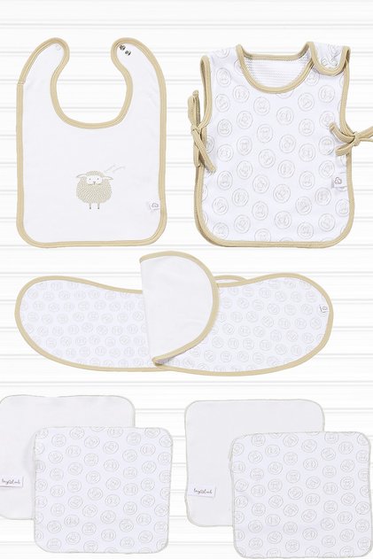 Lamb Baby Feeding Set Organic Cotton 8 Piece Bib Shoulder Mouth Diaper