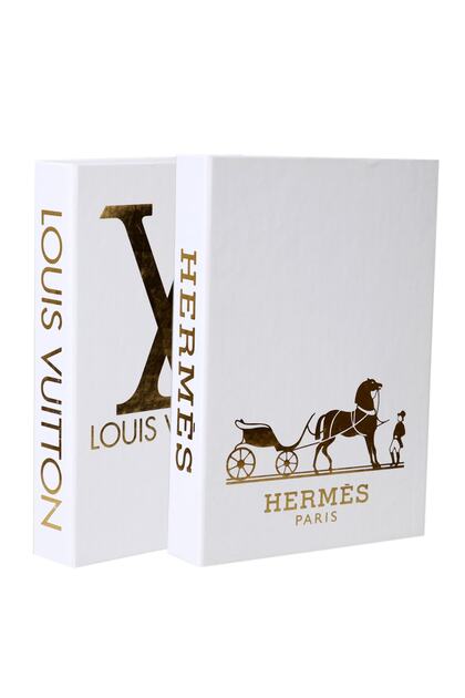 2-Piece Lv & Hermes White Gold Decorative Book Box