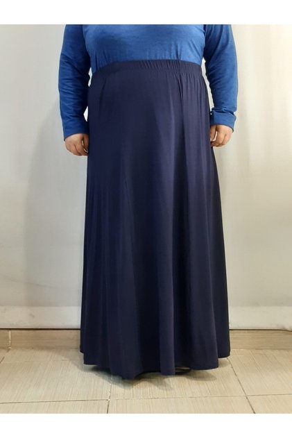 Six Pieces Combed Cotton Viscose Navy Blue Skirt with Elastic Waist