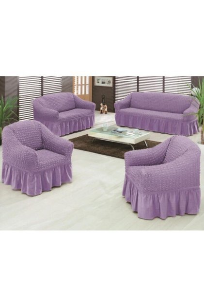 Bürümcük Cotton (3-2-1-1) Sofa Sofa Cover Set with Skirt (Lila Color)