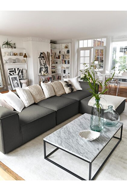 ERİZA Relax Soft 4 Modül Köşe Koltuk Takımı (KOYU ANTRASİT) Keten