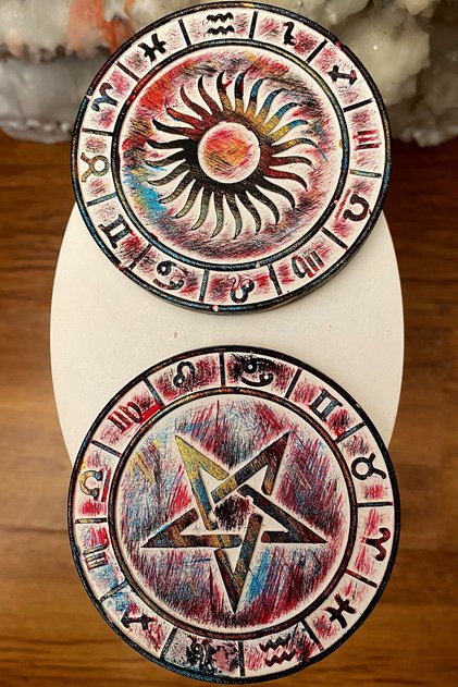 Dekoratif Hediyelik Çay Ve Kahve Sunum Altlığı 2'li Set - Astroloji Burç Serisi - By Tuna Güzelyurt