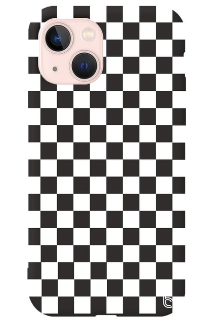 iPhone 13 Black Color Premium Velvet Checkered Patterned Silicone Phone Case