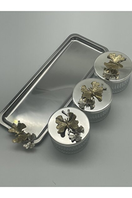 Elysia Silver 3-Piece Snack Bowl, Serving Dish, Spice Jar, Ice Cream Bowl, Glass Bowl with Rectangular Tray