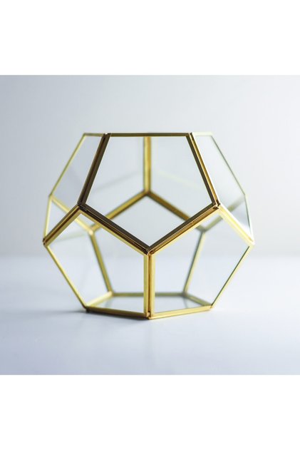 21x21x17cm Chocolate Box Geometric Terrarium Pentagonal Prism Glass Jar Gold Brass Engagement Promise Table
