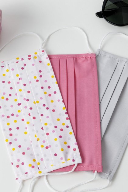 Mini Dots Cotton Mask 9.5x18 cm White - Pink