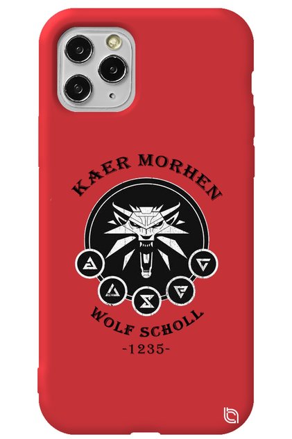 iPhone 11 Pro Max Red Color Premium Velvet Inside the Witcher Patterned Silicone Phone Case