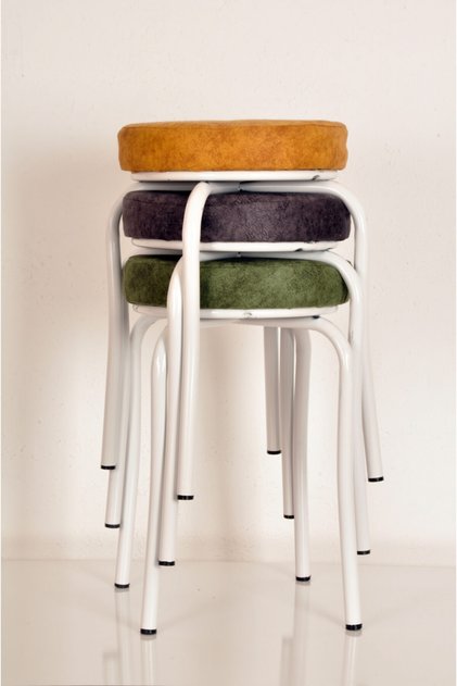 3 Pieces Erasable Fabric Colored White Profile Stool Octopus Stool Kitchen Stool Iron Stool