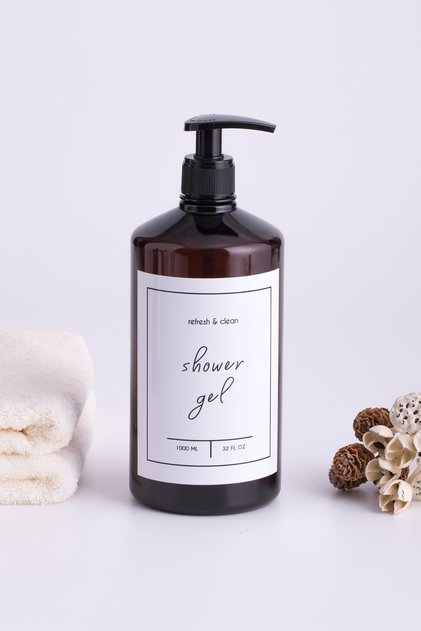 Amber Glass-Look Plastic Shower Gel Bottle 1000ml