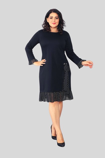Women's Dark Navy Polka Dot Hem Dress