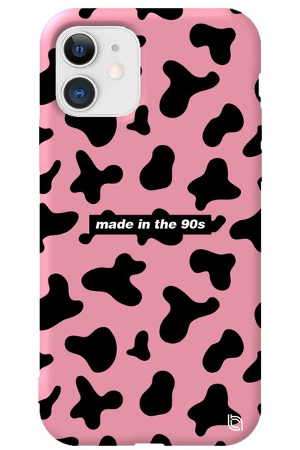 iPhone 11 Pink Color Premium Velvet Inside 90S Patterned Silicone Phone Case