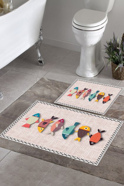 Non-Slip Base Washable Set of 2 Bath Mat Bath Mat Set Toilet Bowl Set