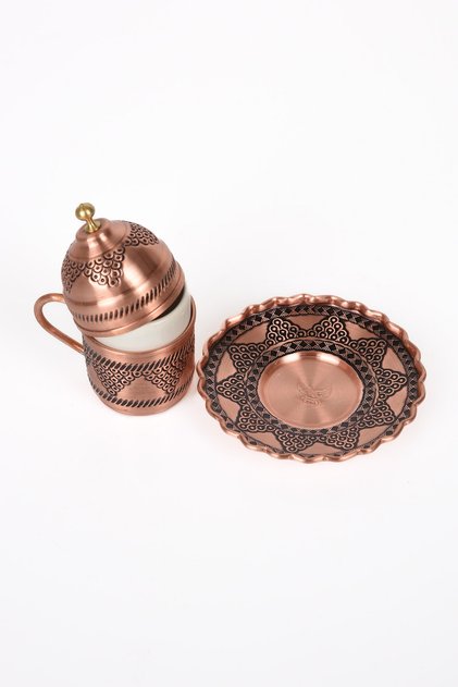 Dmt Gaziantep Copper Ottoman Turkish Coffee Cup Single Heavy Embroidered Cup Grape Embroidered