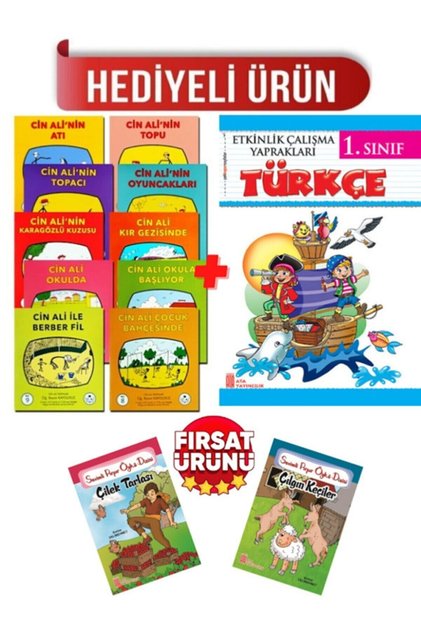 Cin Ali Hikaye Seti 10 Kitap +1. كتاب تمارين واختبارات اللغة التركية للصف الأول + قصص