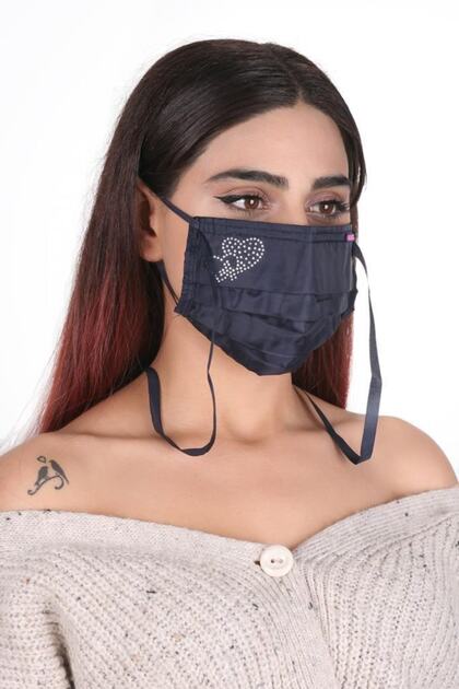 Gümüş Iyonlu Boyundan Askılı Cerrahi Ve Yıkanabilir Taşlı Maske K-2 Lacivert