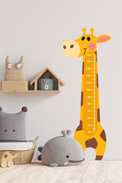 Zürafa Boy Ölçer Cetveli Çocuk Bebek Odası Kendinden Yapışkanlı Duvar Kağıdı Aksesuar Süsü Sticker