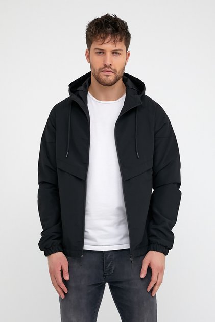 Men's Slim Fit Black Water and Windproof Seasonal Jacket