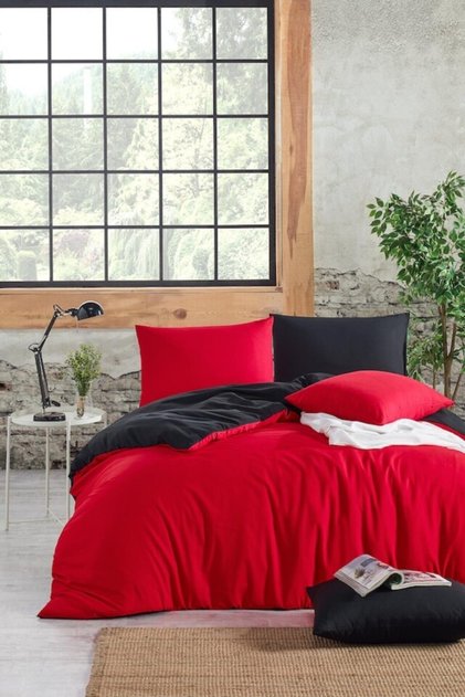 Mer-tim Cotton Ranforce Single Size 160x220 Double Sided Duvet Cover Quilt Cover Black-red