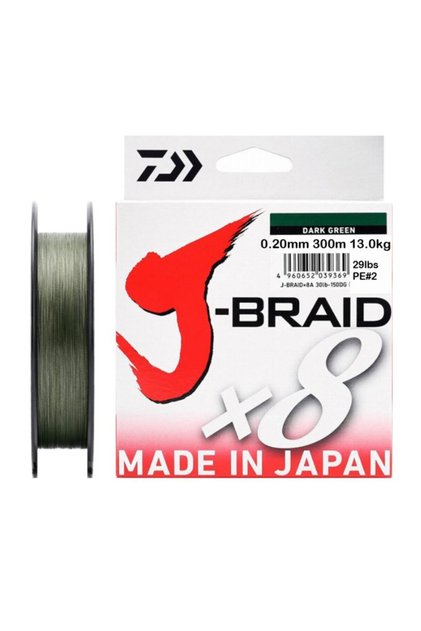 J-braid X8 Koyu Yeşil 300 Mt. 0.20mm 13kg. Ip Misina