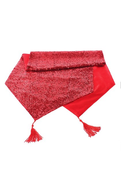Pullu Payetli Runner Kırmızı 40x140 cm